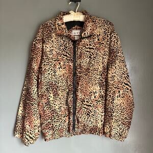 Vintage GTI Women's Small Silk Leopard Animal Print Bomber Jacket Retro 90's